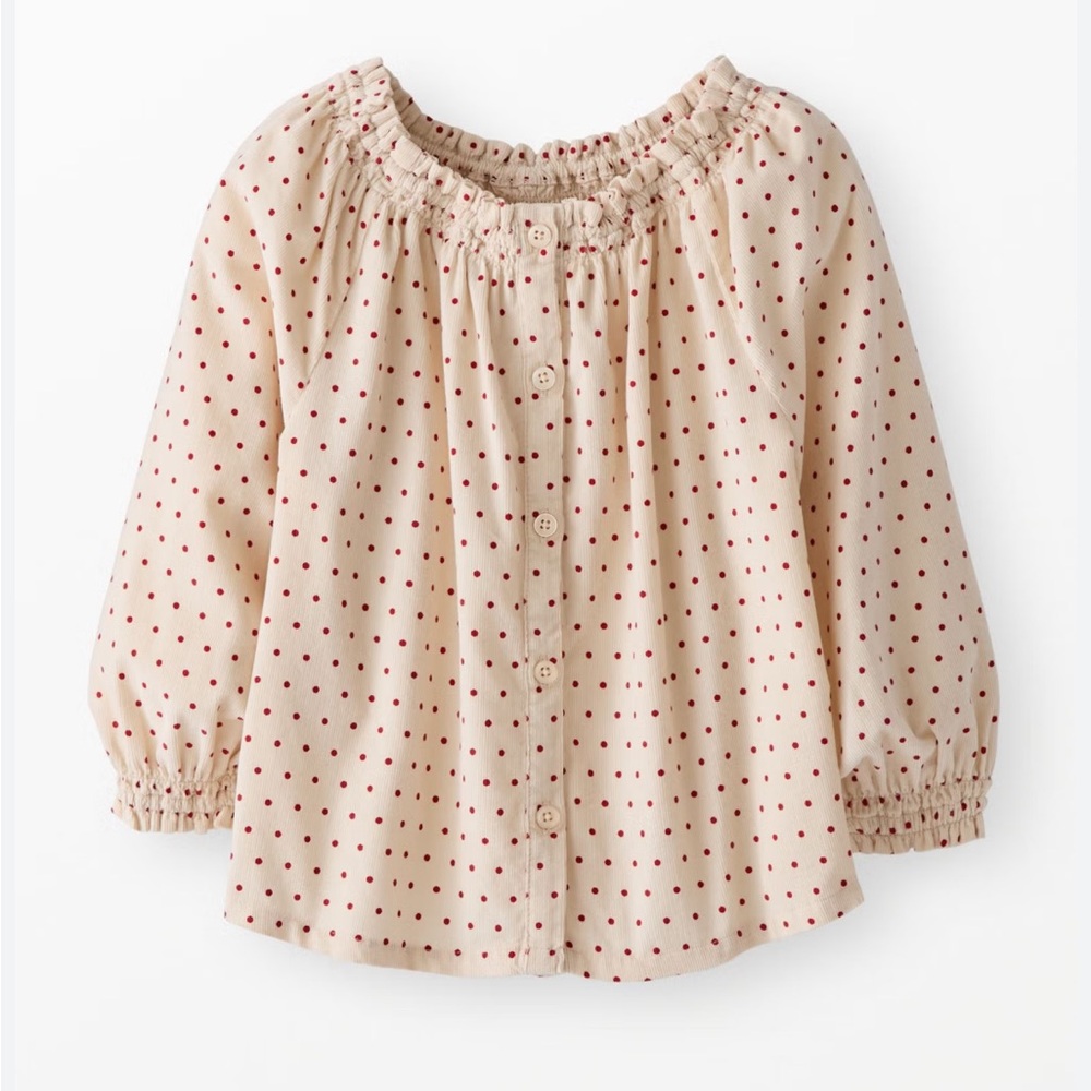 *Hanna Andersson Cream Button Down Corduroy Shirt with Polka Dots - Picture 1 of 9